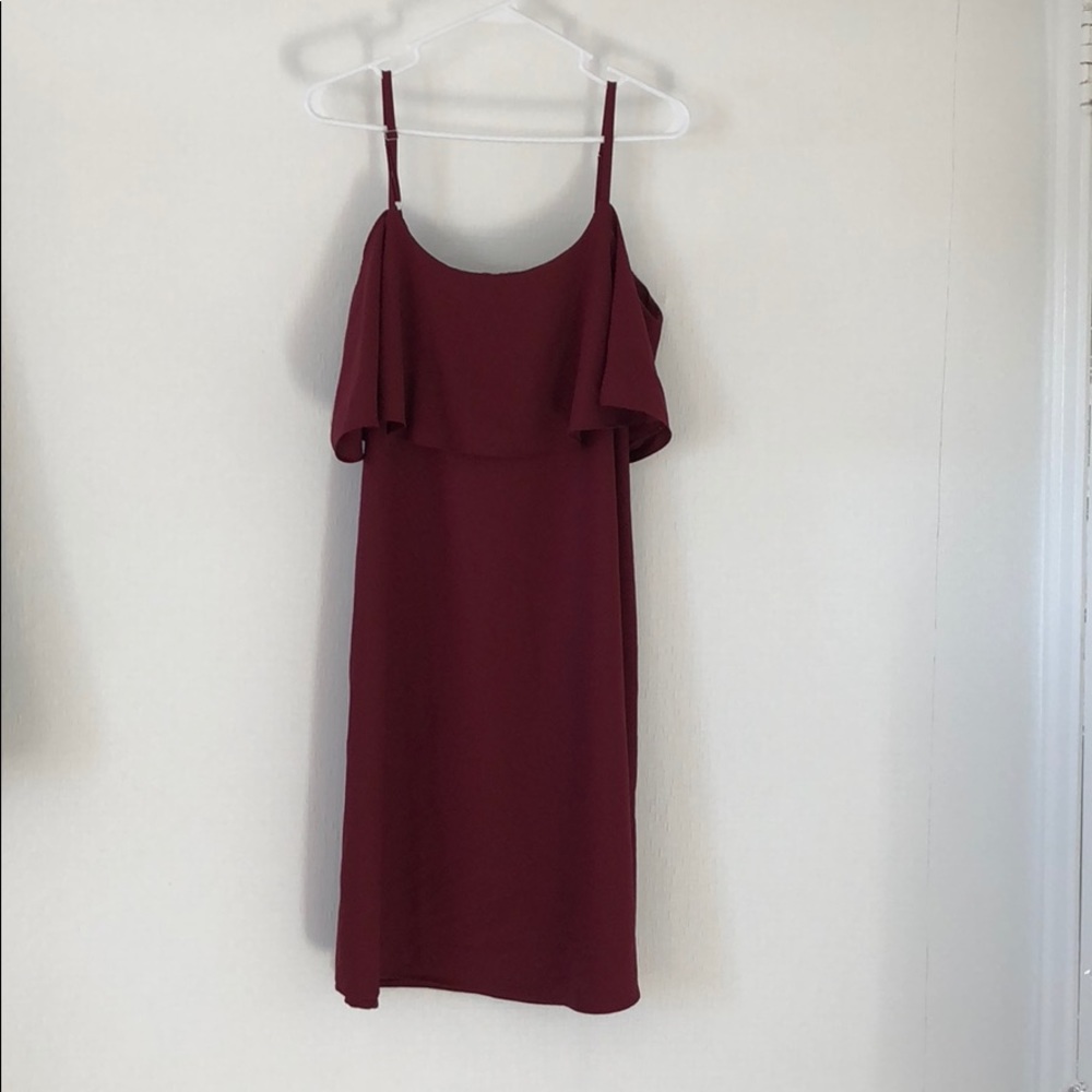 Cold shoulder dark wine cocktail dress